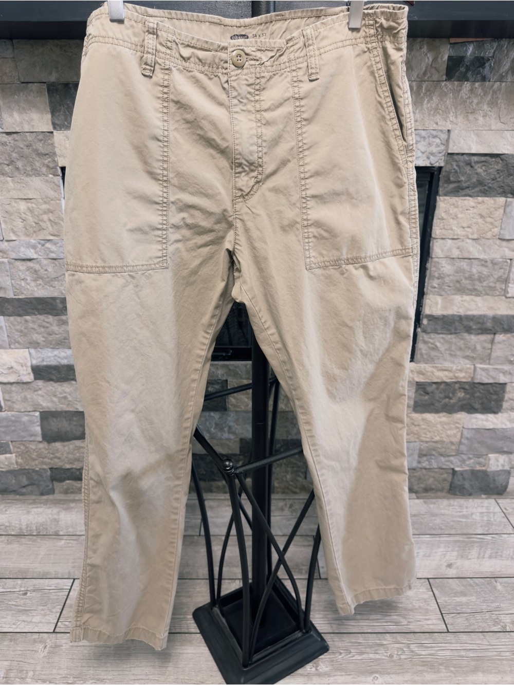 Old Navy Men’s Khaki Utility Pants Size 34x32 Beige Casual Cotton Straight Leg